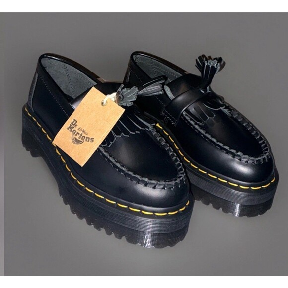 Dr. Martens Adrian Quad Black Leather Platform Tassel Loafers Women's - Picture 1 of 5